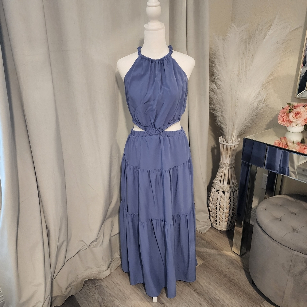 MIHOLL Dusty Blue Cutout Halter Maxi Dress - Picture 6 of 16